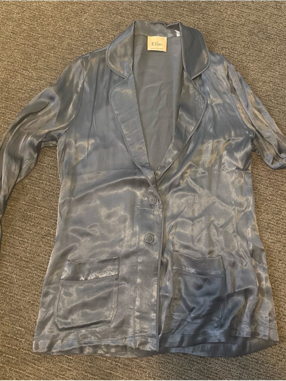 Elie Tahari Satin Steel Blue Blouse Jacket
